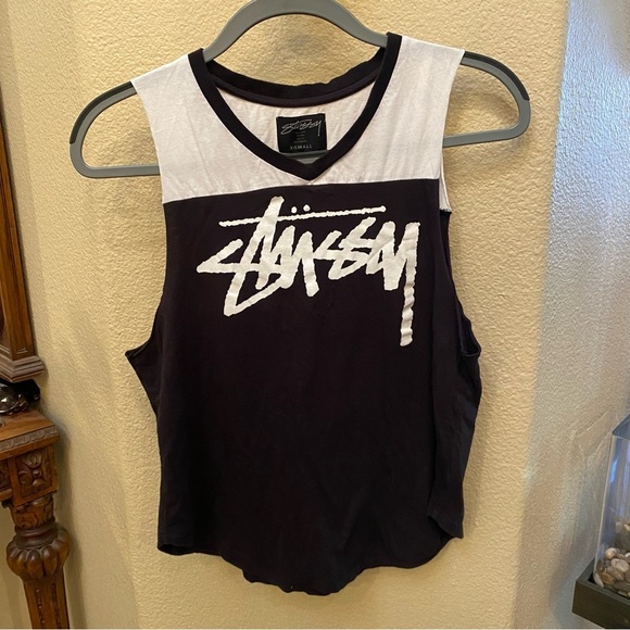 STUSSY Black and White Spell Out 8 Ball Tank Top Size XS - Picture 2 of 6